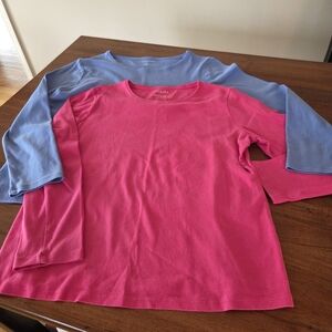 2 For $15. Talbots Womens 3/4 Length-Sleeve Tee.  Pink and Periwinkle Blue.